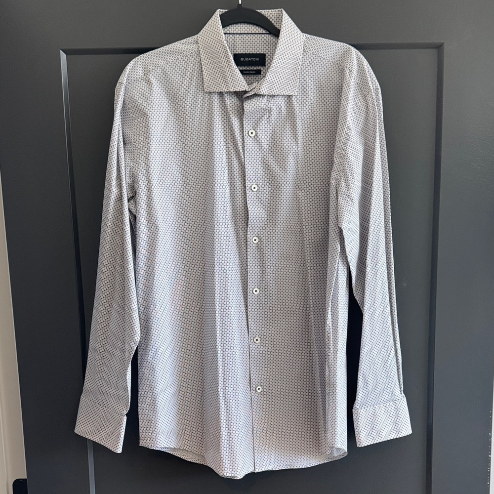 Bugatchi Men's White Dress Shirt with Subtle Micro Dot Pattern